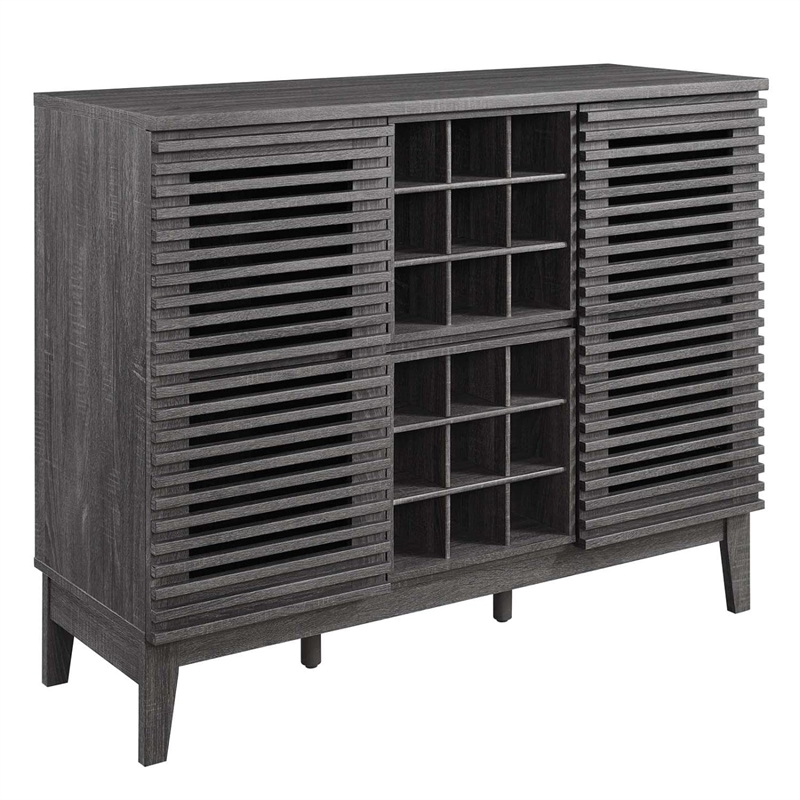 Pemberly Row Bar Cabinet with Wine Rack in Charcoal Wood Finish