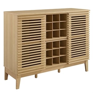 Pemberly Row Bar Cabinet with Wine Rack in Oak Wood Finish