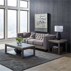 Pemberly Row 3 Piece Cocktail and End Table Set in Charcoal Brown Oak Wood
