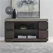 Pemberly Row Deconstructed Sofa Table with Floating Drawers in Charcoal Brown
