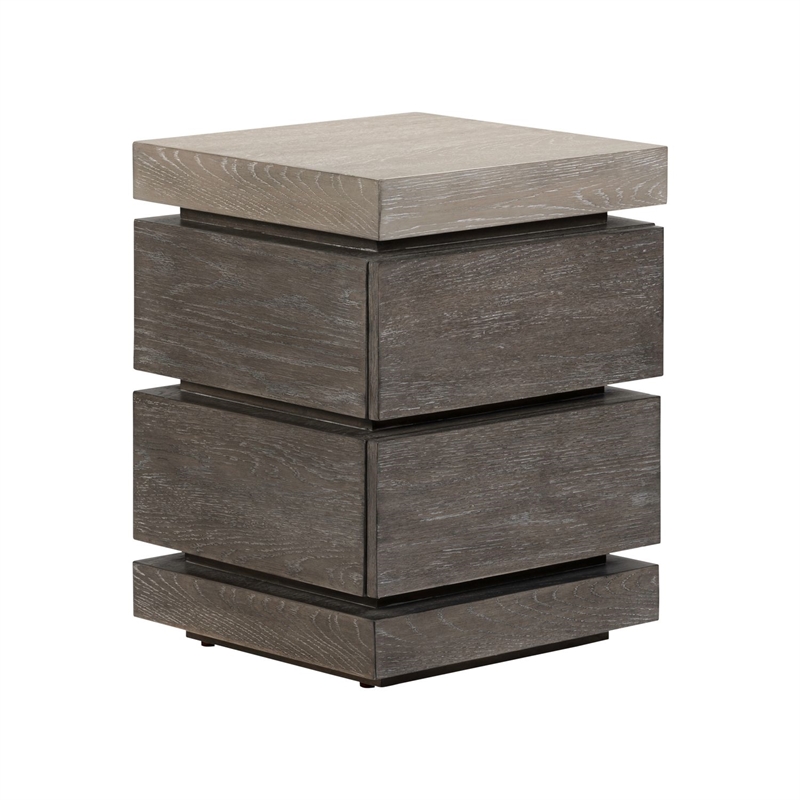 Pemberly Row Deconstructed Chairside Table with Hidden Drawers in Charcoal Ash
