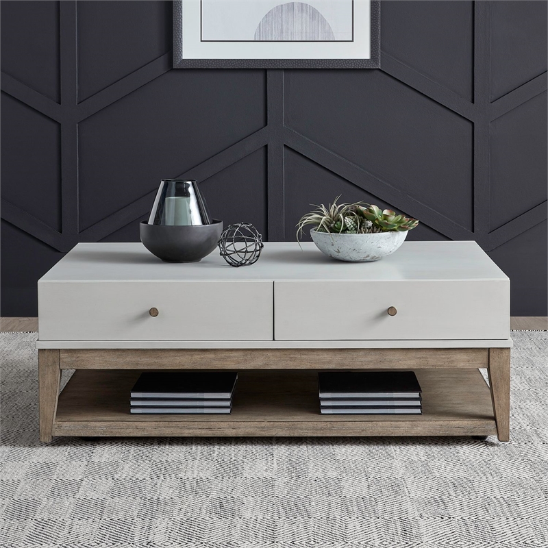 Pemberly Row Cocktail Table with Casters in Linen and Khaki Finish