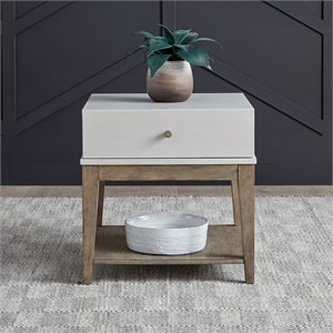 Pemberly Row Drawer End Table with Shelf in Rubberwood Linen & Khaki Finish