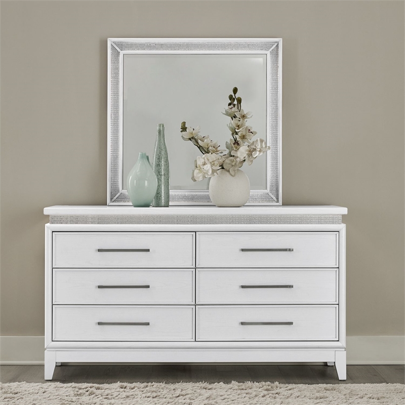 Pemberly Row Lighted Mirror Dresser Mount Rubberwood Pearl White