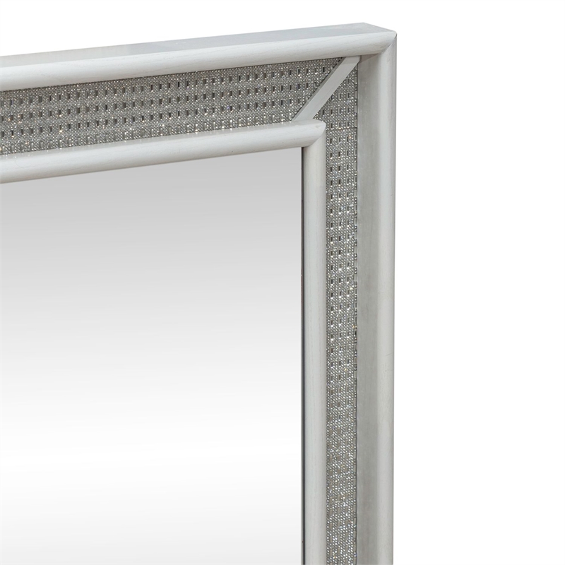 Pemberly Row Lighted Mirror Dresser Mount Rubberwood Pearl White