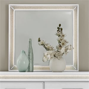 Pemberly Row Lighted Mirror Dresser Mount Rubberwood Pearl White