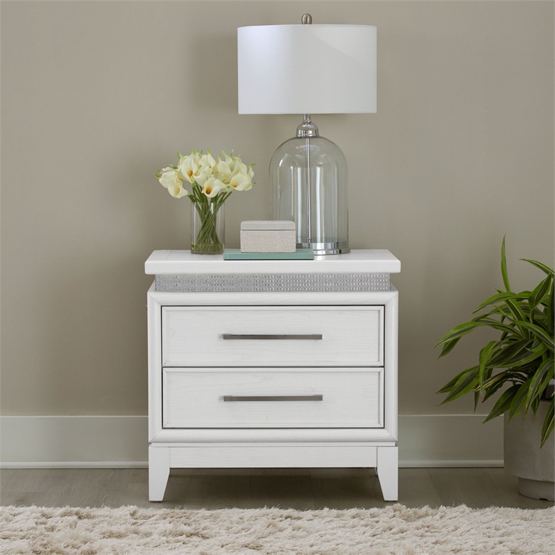 Pemberly Row Nightstand with LED Lights and Charging Station White