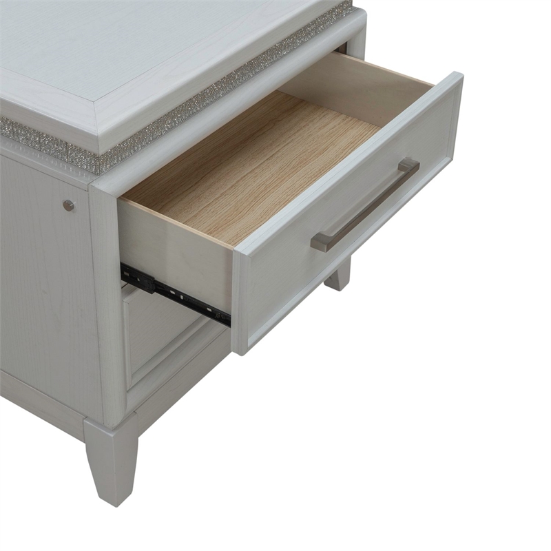 Pemberly Row Nightstand with LED Lights and Charging Station White