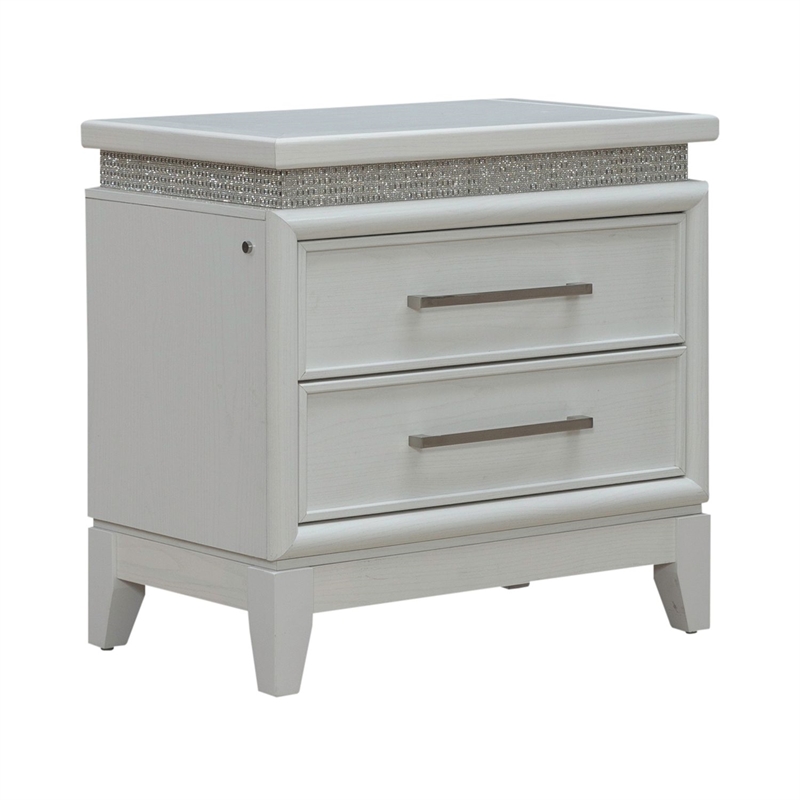 Pemberly Row Nightstand with LED Lights and Charging Station White