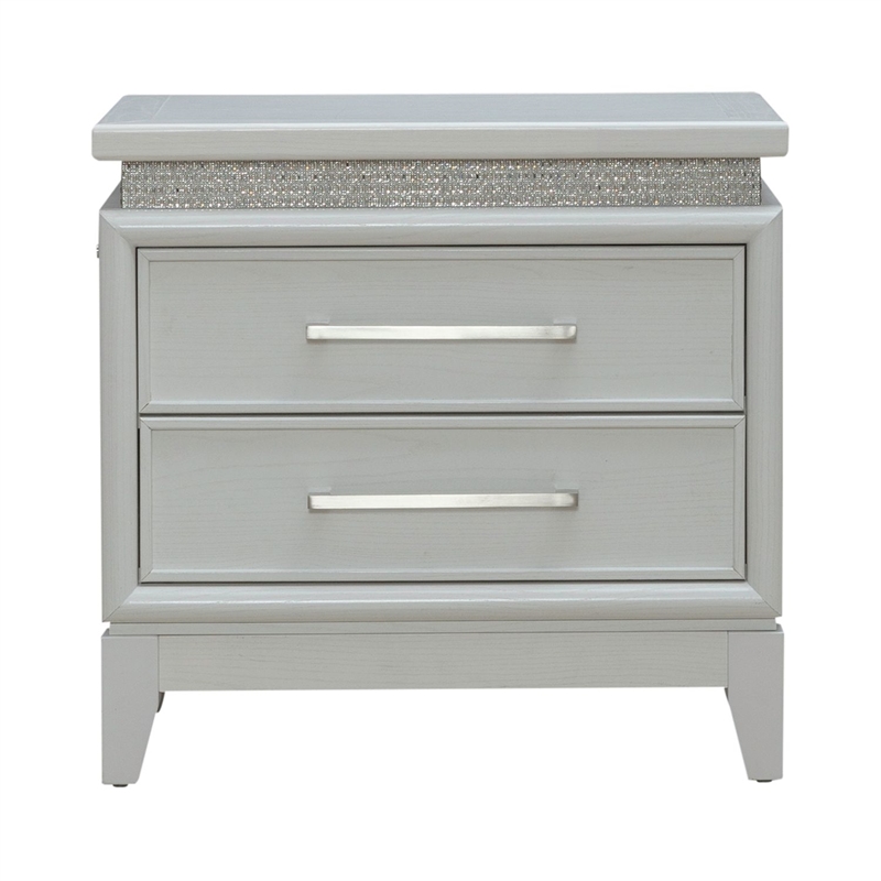 Pemberly Row Nightstand with LED Lights and Charging Station White