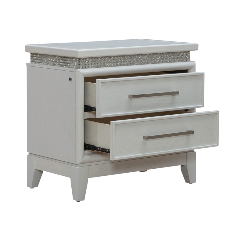 Pemberly Row Nightstand with LED Lights and Charging Station White