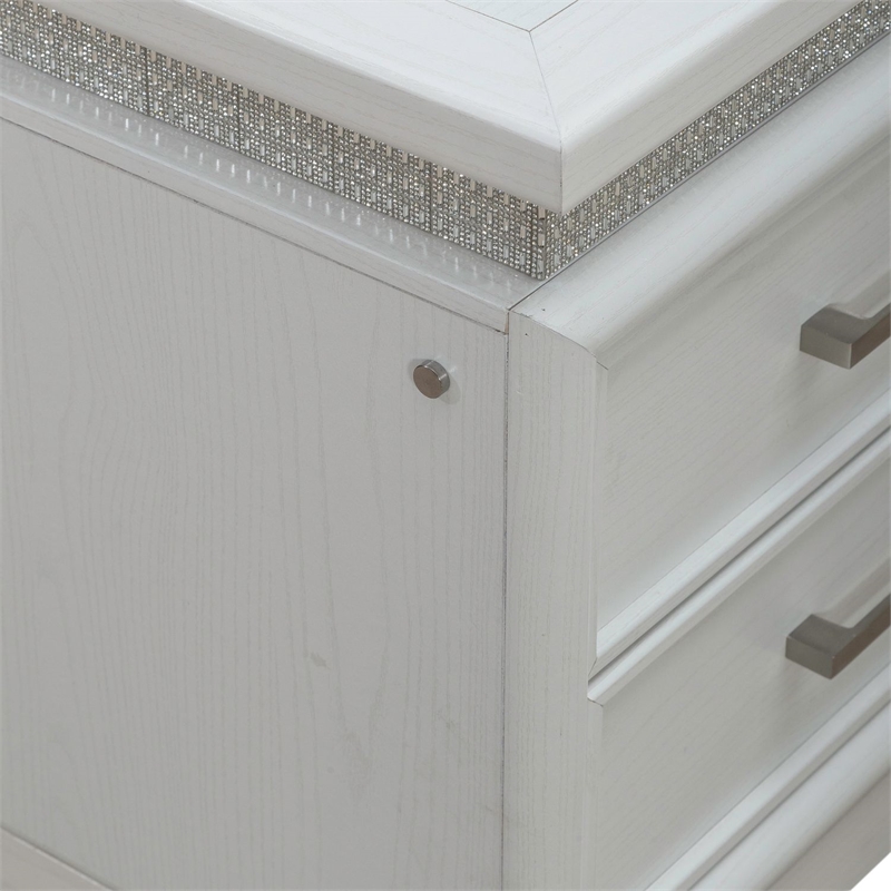 Pemberly Row Nightstand with LED Lights and Charging Station White