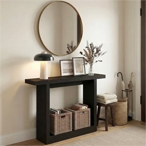 Pemberly Row 47-Inch Farmhouse Console Table with Wide Bottom in Black Dark Oak