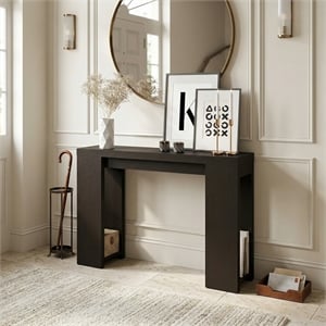 Pemberly Row 47-Inch Narrow Console Table with Bottom Shelf in Black Dark Oak