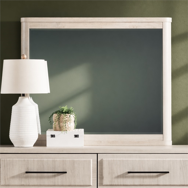 Pemberly Row Landscape Mirror for Dresser Mount in Natural White