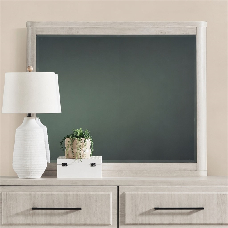 Pemberly Row Landscape Mirror for Dresser Mount in Natural White