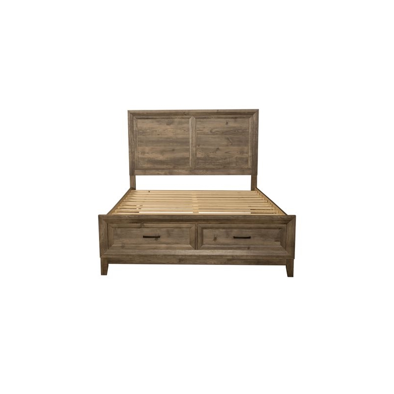Pemberly Row Queen Storage Bed Frame in Light Brown Rubberwood