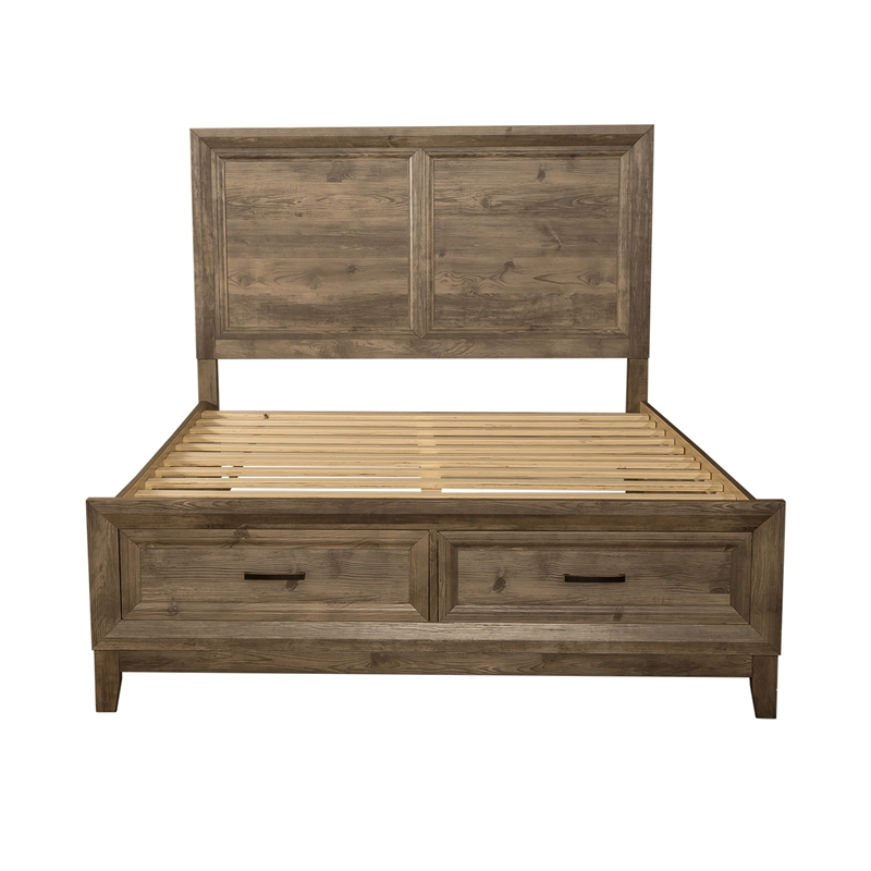 Pemberly Row King Storage Bed Frame with 2 Drawer Footboard in Brown