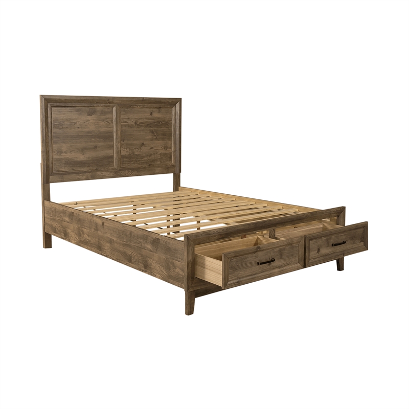 Pemberly Row King Storage Bed Frame with 2 Drawer Footboard in Brown