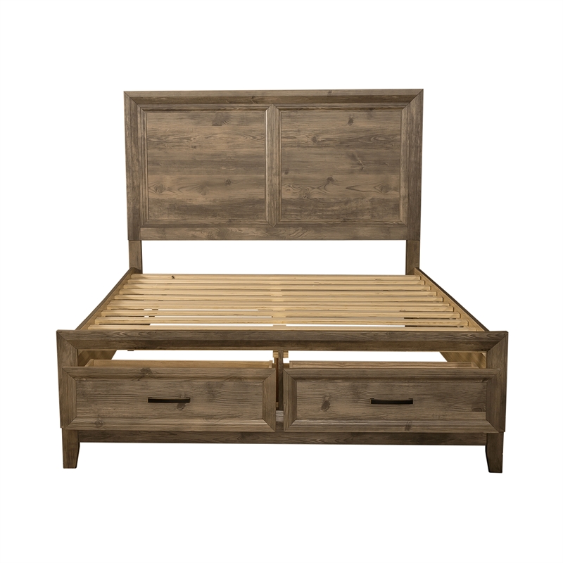 Pemberly Row King Storage Bed Frame with 2 Drawer Footboard in Brown