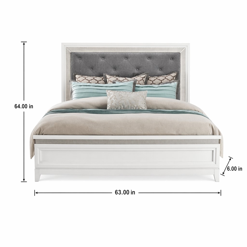 Pemberly Row Queen Upholstered Panel Headboard with LED Lights in White