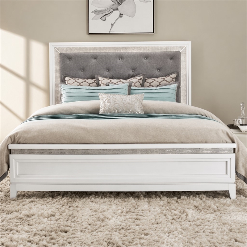 Pemberly Row Queen Upholstered Panel Headboard with LED Lights in White