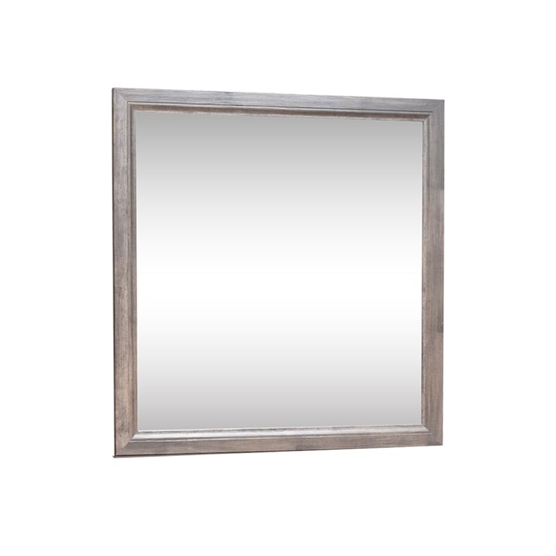 Pemberly Row Square Mirror with Canted Moldings in Cobblestone Finish