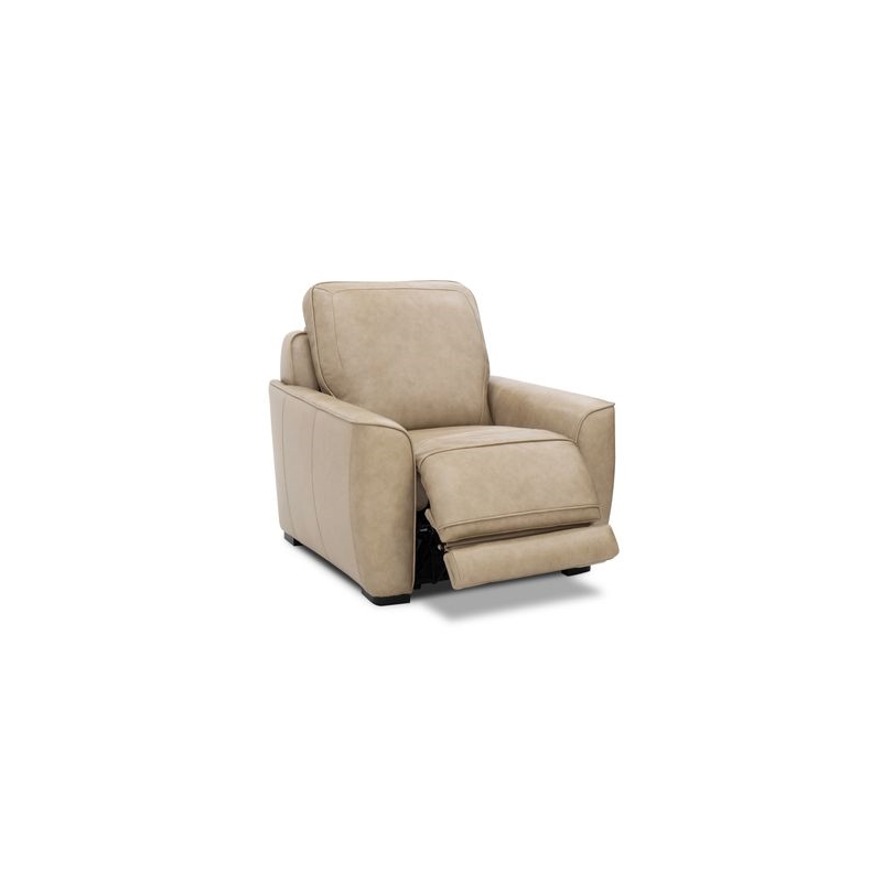 Pemberly Row Zero Wall Power Recliner in Oatmeal Brown Leather