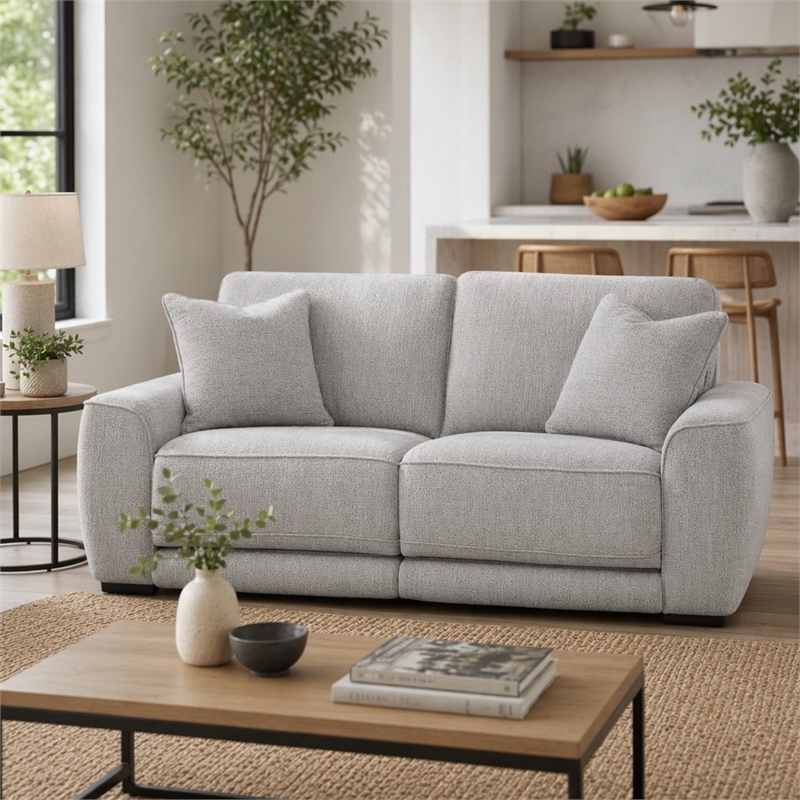 Pemberly Row Power Reclining Sofa with Throw Pillows in Smoke Gray