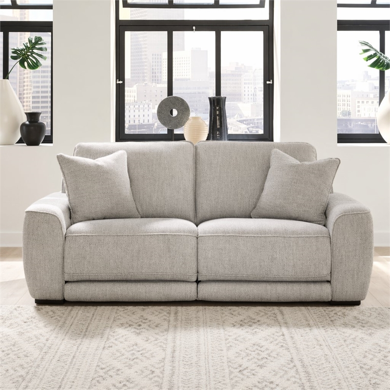 Pemberly Row Power Reclining Sofa with Throw Pillows in Smoke Gray