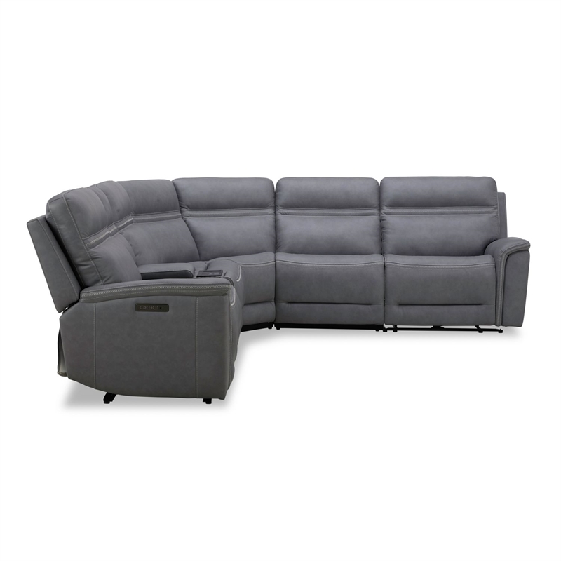 Pemberly Row 6 Piece Power Reclining Sectional Sofa in Blue Gray Leather
