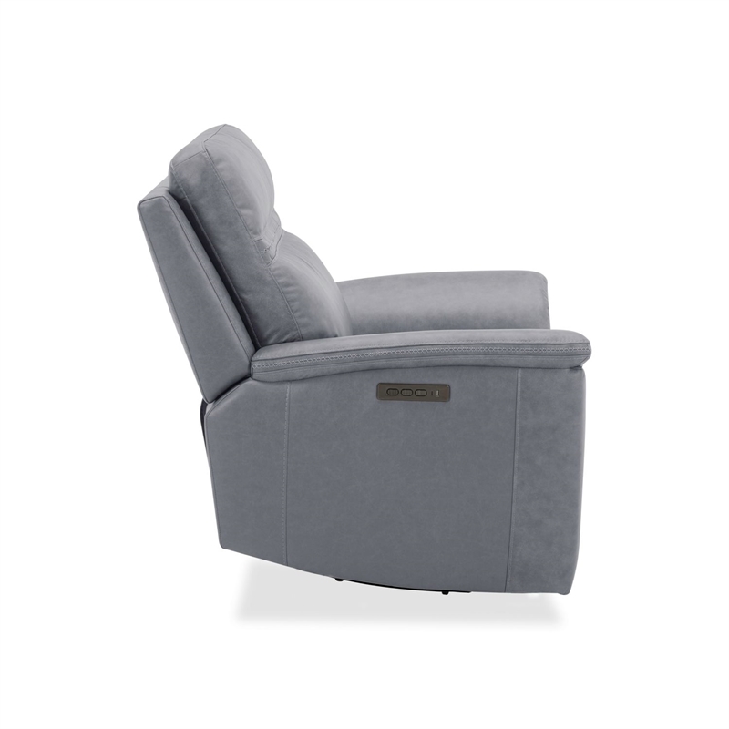 Pemberly Row Triple Power Swivel Glide Recliner with Charging in Blue Gray