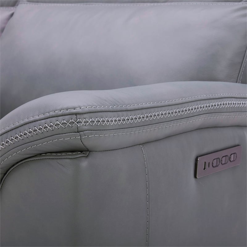 Pemberly Row Power Reclining Sofa & Loveseat Set in Blue Gray Leather