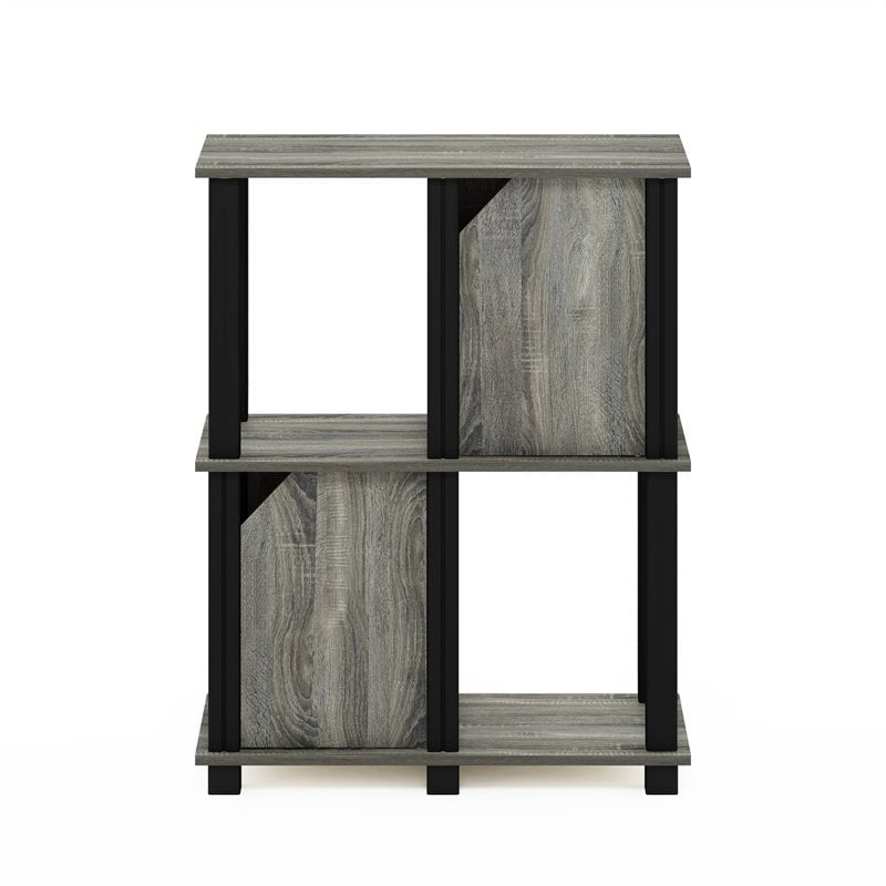 Pemberly Row Engineered Wood 3-Tier Storage Shelf with 2 Doors in Oak Gray