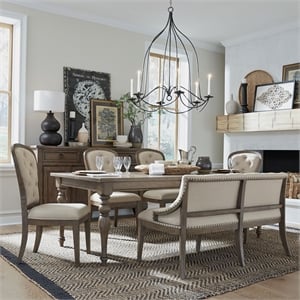 Pemberly Row 6 Piece Leg Table Dining Set with Bench in Brown