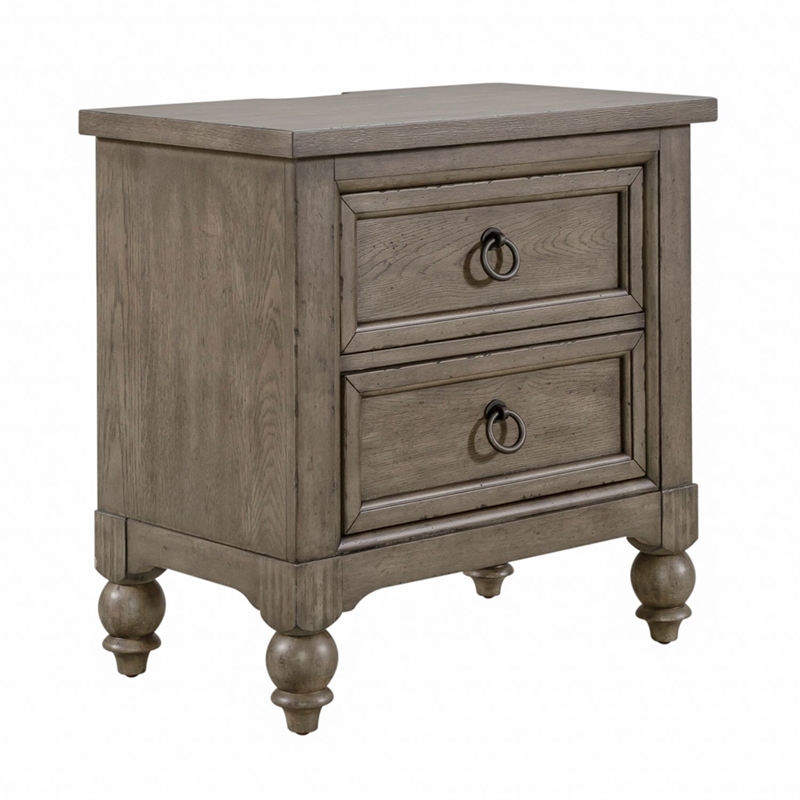 Pemberly Row 2-Drawer Nightstand with Charging Station in Taupe Finish