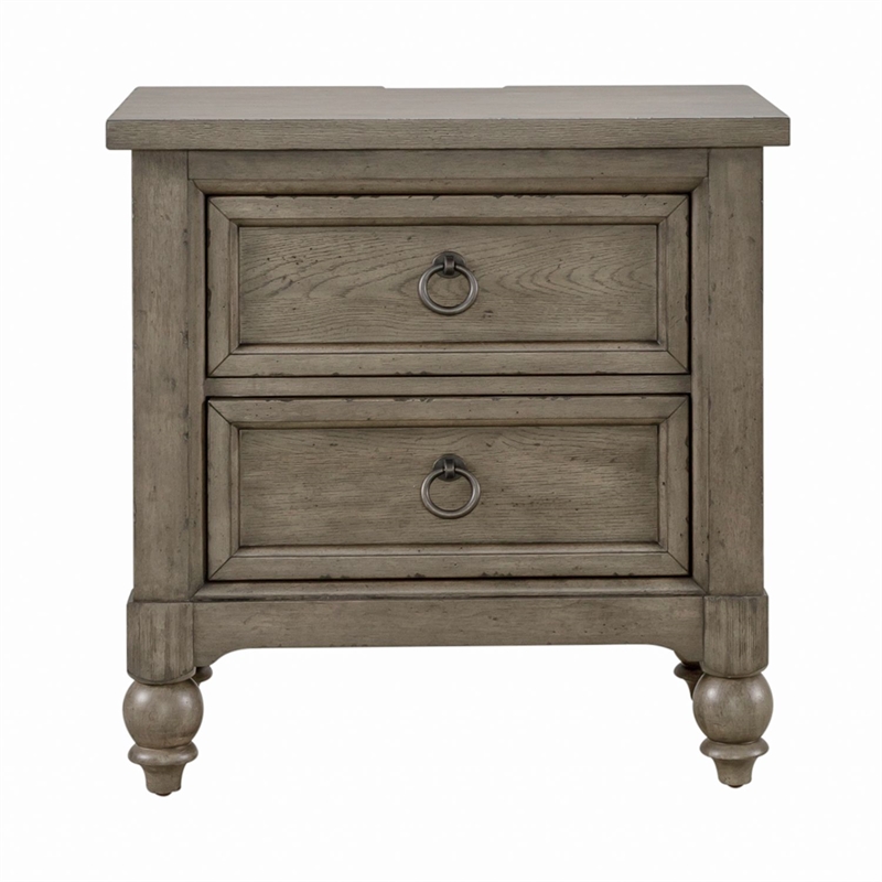 Pemberly Row 2-Drawer Nightstand with Charging Station in Taupe Finish