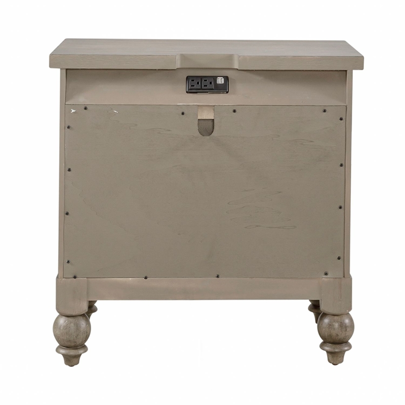 Pemberly Row 2-Drawer Nightstand with Charging Station in Taupe Finish