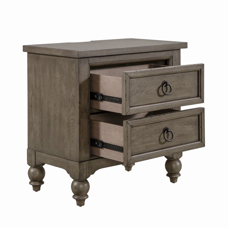 Pemberly Row 2-Drawer Nightstand with Charging Station in Taupe Finish