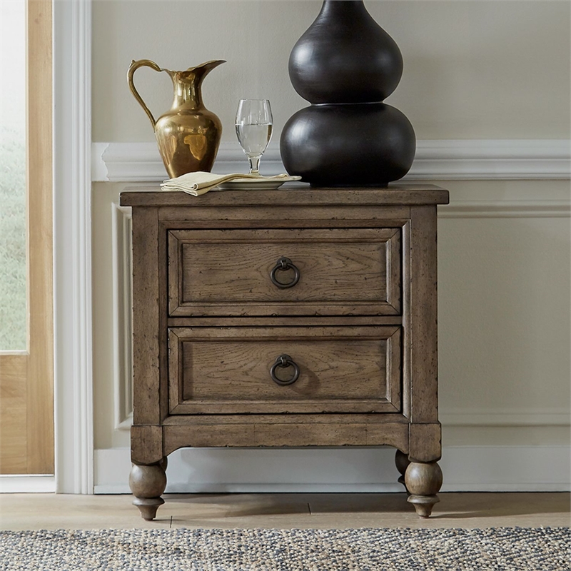 Pemberly Row 2-Drawer Nightstand with Charging Station in Taupe Finish