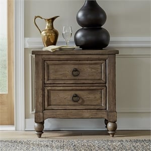 Pemberly Row 2-Drawer Nightstand with Charging Station in Taupe Finish