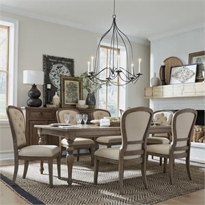Pemberly Row 7 Piece Leg Table Dining Set with Tufted Chairs in Brown
