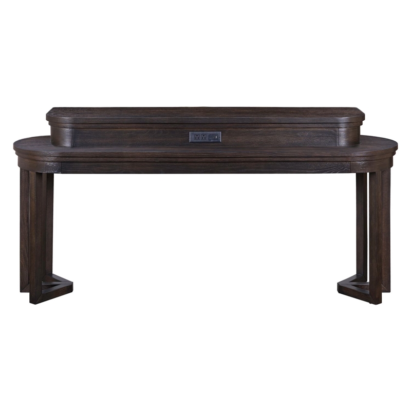 Pemberly Row Console Bar Table with Charging Station in Peppercorn
