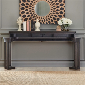 Pemberly Row Console Bar Table with Charging Station in Peppercorn