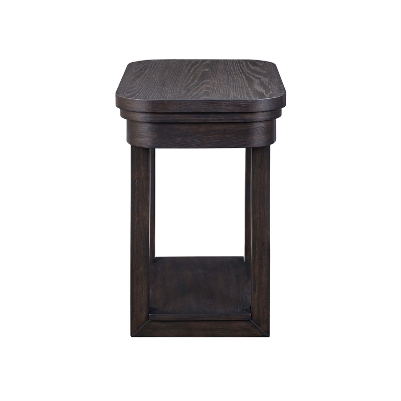 Pemberly Row Living Room Chairside Table with Storage Shelf in Peppercorn
