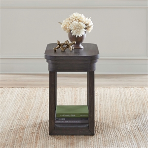 Pemberly Row Living Room Chairside Table with Storage Shelf in Peppercorn