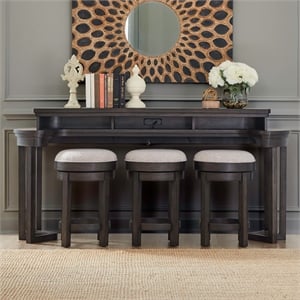 Pemberly Row 4 Piece Charging Console Table Set with 3 Stools in Peppercorn