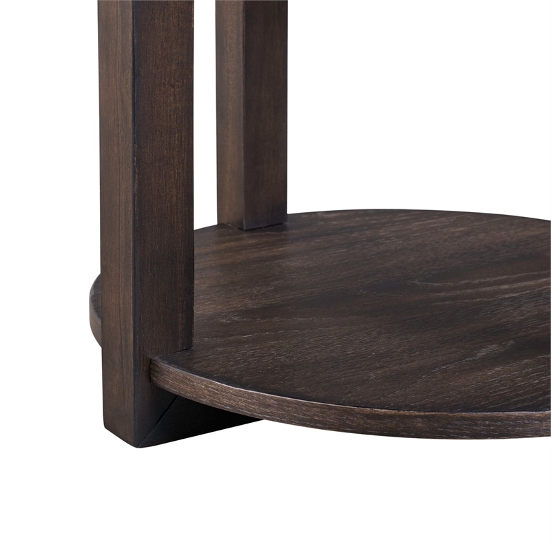 Pemberly Row Round End Table with Storage Shelf in Peppercorn