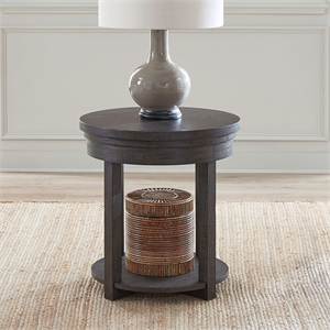Pemberly Row Round End Table with Storage Shelf in Peppercorn