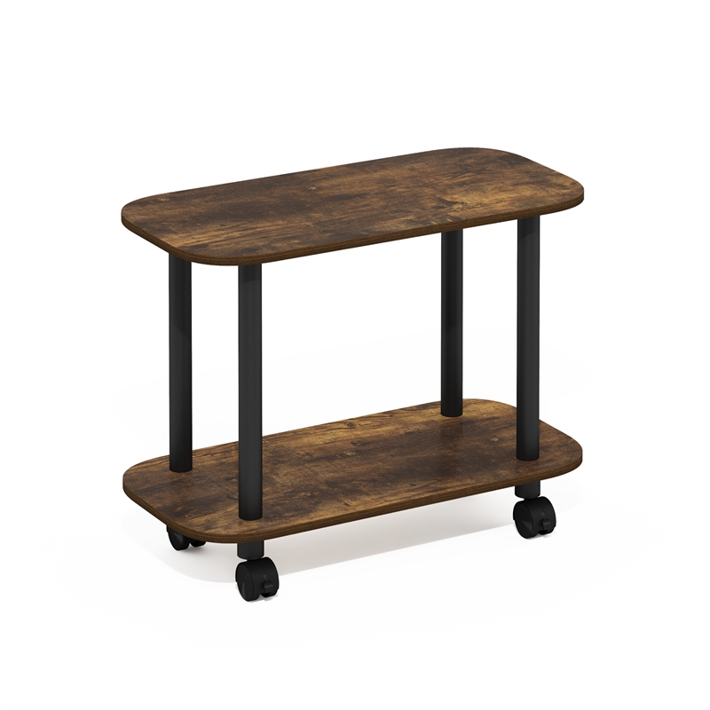 Pemberly Row 2-Tier Oval Nightstand with Wheels Round Corner in Amber Pine